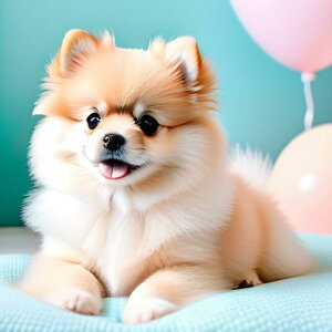 風船 ポメラニアン クッション 青い背景 クッションカバー 45×45cm アニマル柄 おしゃれ 可愛い クッション本体付き 正方形