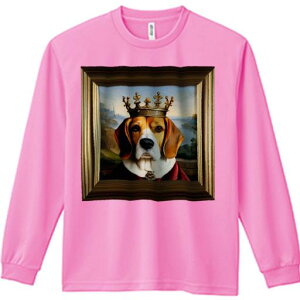 王冠 ビーグル 額縁 ポートレート 長袖Tシャツ 人間用 メンズ 秋春夏 プリント レジャー アウトドア カジュアル かわいい