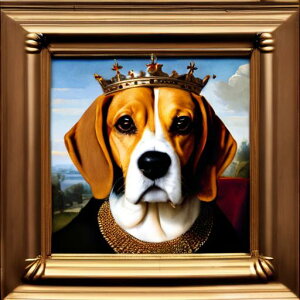王冠 ビーグル 額縁 絵画 犬の肖像画 クッションカバー 45×45cm アニマル柄 おしゃれ 可愛い クッション本体付き 正方形