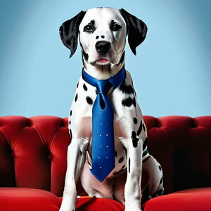 赤いソファ ダルメシアン 青いネクタイ 青い背景 白黒の犬 かわいい犬 クッションカバー 45×45cm アニマル柄 おしゃれ 可愛い クッション本体付き 正方形 犬ファン