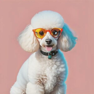 サングラス プードル 首輪 ピンクの背景 クッションカバー 45×45cm アニマル柄 おしゃれ 可愛い クッション本体付き 正方形 犬ファン