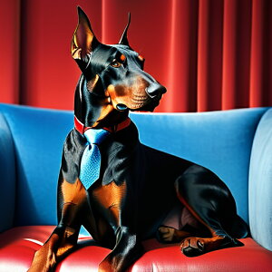 ソファ ドーベルマン ネクタイ 赤いカーテン クッションカバー 45×45cm アニマル柄 おしゃれ 可愛い クッション本体付き 正方形 犬ファン