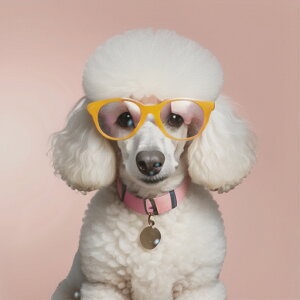 メガネ プードル 首輪 ピンクの背景 クッションカバー 45×45cm アニマル柄 おしゃれ 可愛い クッション本体付き 正方形 犬ファン