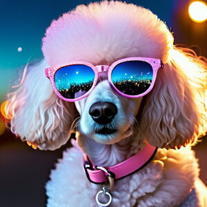 サングラス プードル 夜景 ピンクの首輪 クッションカバー 45×45cm アニマル柄 おしゃれ 可愛い クッション本体付き 正方形 犬ファン