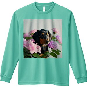 長袖Tシャツ 人間用 メンズ 秋春夏 プリント レジャー アウトドア カジュアル かわいい 犬ファン 花 ダックスフンド バラ アジサイ 自然