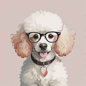 メガネ プードル ハート型のタグ 首輪 クッションカバー 45×45cm アニマル柄 おしゃれ 可愛い クッション本体付き 正方形 犬ファン