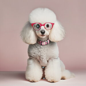 メガネ プードル 首輪 ピンクの背景 クッションカバー 45×45cm アニマル柄 おしゃれ 可愛い クッション本体付き 正方形 犬ファン