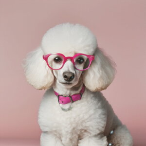 ピンクの眼鏡 プードル ピンクの首輪 ピンクの背景 クッションカバー 45×45cm アニマル柄 おしゃれ 可愛い クッション本体付き 正方形 犬ファン