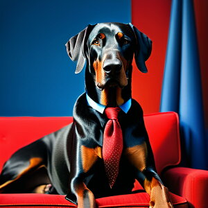 ネクタイ ドーベルマン ソファ 背景 クッションカバー 45×45cm アニマル柄 おしゃれ 可愛い クッション本体付き 正方形 犬ファン