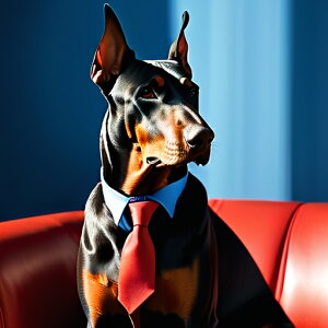 ネクタイ ドーベルマン ソファ クッションカバー 45×45cm アニマル柄 おしゃれ 可愛い クッション本体付き 正方形 犬ファン