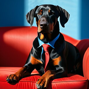 赤いソファ ドーベルマン ネクタイ クッションカバー 45×45cm アニマル柄 おしゃれ 可愛い クッション本体付き 正方形 犬ファン