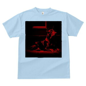 Tシャツ メンズ キッズ 犬ファン 半袖 春夏 犬柄 プリント カジュアル かわいい 人間用 フィットネス ダンス ソファー ドーベルマン 額縁 赤い照明