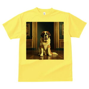 Tシャツ メンズ キッズ 犬ファン 半袖 春夏 犬柄 プリント カジュアル かわいい 人間用 フィットネス ダンス 絵画 セントバーナード 額縁 木製の床 室内 芸術
