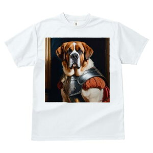 Tシャツ メンズ キッズ 犬ファン 半袖 春夏 犬柄 プリント カジュアル かわいい 人間用 フィットネス ダンス 甲冑 セントバーナード 赤い服 金色の額縁