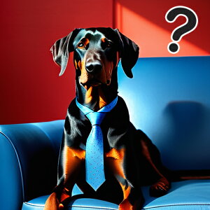 ソファ ドーベルマン ネクタイ クエスチョンマーク 室内 赤い背景 クッションカバー 45×45cm アニマル柄 おしゃれ 可愛い クッション本体付き 正方形 犬ファン