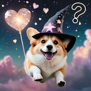 魔法の帽子 ウェルシュコーギー ハートの風船 星空 雲 クッションカバー 45×45cm アニマル柄 おしゃれ 可愛い クッション本体付き 正方形 犬ファン