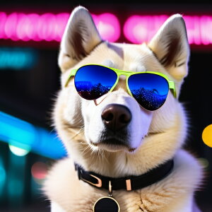 サングラス シベリアンハスキー 夜の背景 ネオン 犬の首輪 クッションカバー 45×45cm アニマル柄 おしゃれ 可愛い クッション本体付き 正方形 犬ファン