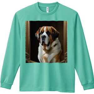 長袖Tシャツ 人間用 メンズ 秋春夏 プリント レジャー アウトドア カジュアル かわいい 犬ファン 額縁 セントバーナード ポートレート クラシック アート 犬