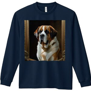 長袖Tシャツ 人間用 メンズ 秋春夏 プリント レジャー アウトドア カジュアル かわいい 犬ファン 額縁 セントバーナード ポートレート クラシック アート 犬