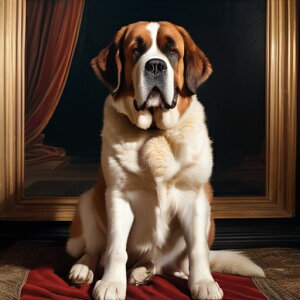 絵画 セントバーナード 金の額縁 カーテン 赤いカーペット クッションカバー 45×45cm アニマル柄 おしゃれ 可愛い クッション本体付き 正方形 犬ファン