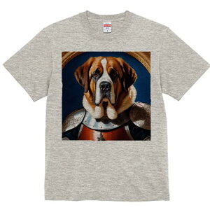 Tシャツ メンズ キッズ 犬ファン 半袖 春夏 犬柄 プリント カジュアル かわいい 人間用 フィットネス ダンス 鎧 セントバーナード 額縁 青い背景