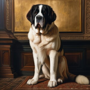 絨毯 セントバーナード 木製パネル クラシック クッションカバー 45×45cm アニマル柄 おしゃれ 可愛い クッション本体付き 正方形 犬ファン