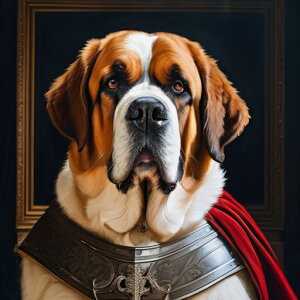 絵画 セントバーナード 鎧 赤い布 額縁 クッションカバー 45×45cm アニマル柄 おしゃれ 可愛い クッション本体付き 正方形 犬ファン