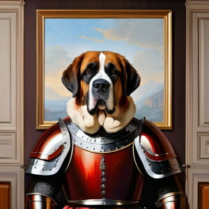 鎧 セントバーナード 絵画 部屋 額縁 クッションカバー 45×45cm アニマル柄 おしゃれ 可愛い クッション本体付き 正方形 犬ファン