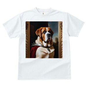 Tシャツ レディース 犬ファン 半袖 春夏 犬柄 プリント カジュアル かわいい 人間用 フィットネス ダンス 絵画 セントバーナード 額縁 王室風 赤いマント