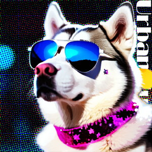 サングラス シベリアンハスキー ピンクの首輪 星 都会 クッションカバー 45×45cm アニマル柄 おしゃれ 可愛い クッション本体付き 正方形 犬ファン