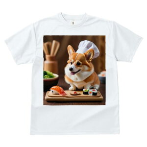 Tシャツ レディース 犬ファン 半袖 春夏 犬柄 プリント カジュアル かわいい 人間用 フィットネス ダンス 寿司 コーギー シェフの帽子 箸