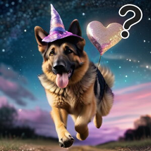 魔法使いの帽子 ジャーマンシェパード ハート 風船 キラキラ クッションカバー 45×45cm アニマル柄 おしゃれ 可愛い クッション本体付き 正方形 犬ファン