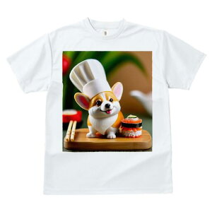 コーギー Tシャツ レディース 犬ファン 半袖 春夏 犬柄 プリント カジュアル かわいい 人間用 個性派 ここだけのデザイン 面白 寿司 コーギー コック帽 箸