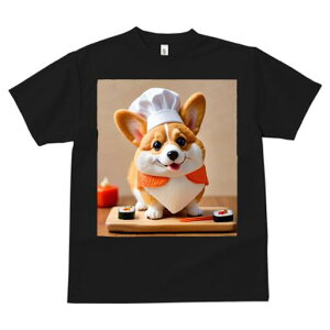 コーギー Tシャツ レディース 犬ファン 半袖 春夏 犬柄 プリント カジュアル かわいい 人間用 個性派 ここだけのデザイン 面白 寿司 コーギー コック帽 巻き寿司 箸