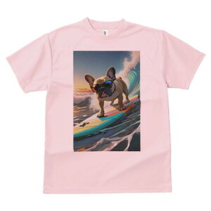 フレンチブルドッグ Tシャツ レディース 犬ファン 半袖 春夏 犬柄 プリント カジュアル かわいい 人間用 個性派 ここだけのデザイン 面白 サーフィン フレンチブルドッグ 波 海 サングラス