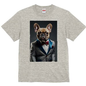 フレンチブルドッグ Tシャツ レディース 犬ファン 半袖 春夏 犬柄 プリント カジュアル かわいい 人間用 個性派 ここだけのデザイン 面白 スーツ フレンチブルドッグ 蝶ネクタイ