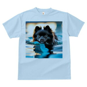ポメラニアン Tシャツ レディース 犬ファン 半袖 春夏 犬柄 プリント カジュアル かわいい 人間用 個性派 ここだけのデザイン 面白 水 ポメラニアン 水面