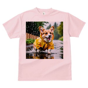 コーギー Tシャツ レディース 犬ファン 半袖 春夏 犬柄 プリント カジュアル かわいい 人間用 個性派 ここだけのデザイン 面白 雨 コーギー レインコート 水たまり