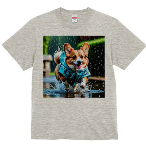 コーギー Tシャツ レディース 犬ファン 半袖 春夏 犬柄 プリント カジュアル かわいい 人間用 個性派 ここだけのデザイン 面白 雨 コーギー レインコート 水たまり