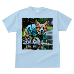 コーギー Tシャツ レディース 犬ファン 半袖 春夏 犬柄 プリント カジュアル かわいい 人間用 個性派 ここだけのデザイン 面白 雨 コーギー レインコート 水たまり