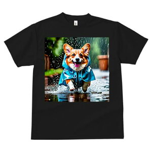 コーギー Tシャツ レディース 犬ファン 半袖 春夏 犬柄 プリント カジュアル かわいい 人間用 個性派 ここだけのデザイン 面白 雨 コーギー レインコート 水たまり
