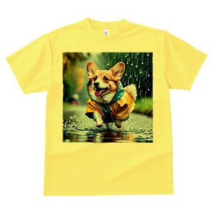 コーギー Tシャツ レディース 犬ファン 半袖 春夏 犬柄 プリント カジュアル かわいい 人間用 個性派 ここだけのデザイン 面白 雨 コーギー レインコート 水たまり