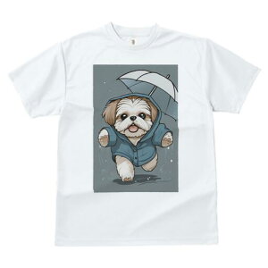 シーズー Tシャツ レディース 犬ファン 半袖 春夏 犬柄 プリント カジュアル かわいい 人間用 個性派 ここだけのデザイン 面白 雨 シーズー 傘 レインコート