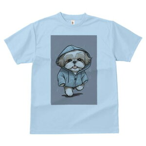 シーズー Tシャツ レディース 犬ファン 半袖 春夏 犬柄 プリント カジュアル かわいい 人間用 個性派 ここだけのデザイン 面白 雨 シーズー レインコート フード