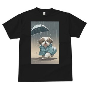 シーズー Tシャツ レディース 犬ファン 半袖 春夏 犬柄 プリント カジュアル かわいい 人間用 個性派 ここだけのデザイン 面白 雨 シーズー 傘 レインコート