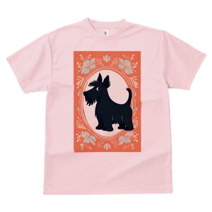 スコティッシュテリア Tシャツ レディース 犬ファン 半袖 春夏 犬柄 プリント カジュアル かわいい 人間用 個性派 ここだけのデザイン 面白 花 スコティッシュテリア フレーム