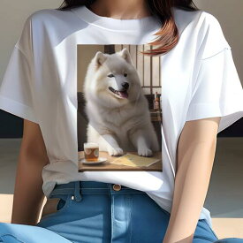 サモエド Tシャツ レディース 犬ファン 半袖 春夏 犬柄 プリント カジュアル かわいい 人間用 個性派 ここだけのデザイン 面白 ビール サモエド グラス