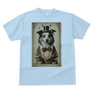 ボーダーコリー Tシャツ レディース 犬ファン 半袖 春夏 犬柄 プリント カジュアル かわいい 人間用 個性派 ここだけのデザイン 面白 帽子 ボーダーコリー 蝶ネクタイ サーカス ピエロ 衣装