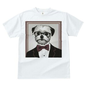 シーズー Tシャツ レディース 犬ファン 半袖 春夏 犬柄 プリント カジュアル かわいい 人間用 個性派 ここだけのデザイン 面白 蝶ネクタイ シーズー スーツ 眼鏡