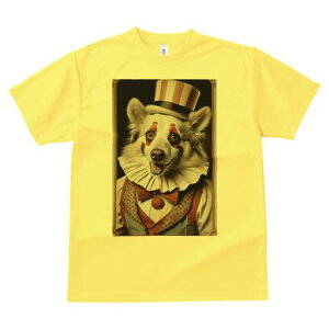 コーギー Tシャツ レディース 犬ファン 半袖 春夏 犬柄 プリント カジュアル かわいい 人間用 個性派 ここだけのデザイン 面白 ピエロ コーギー サーカス 帽子 衣装